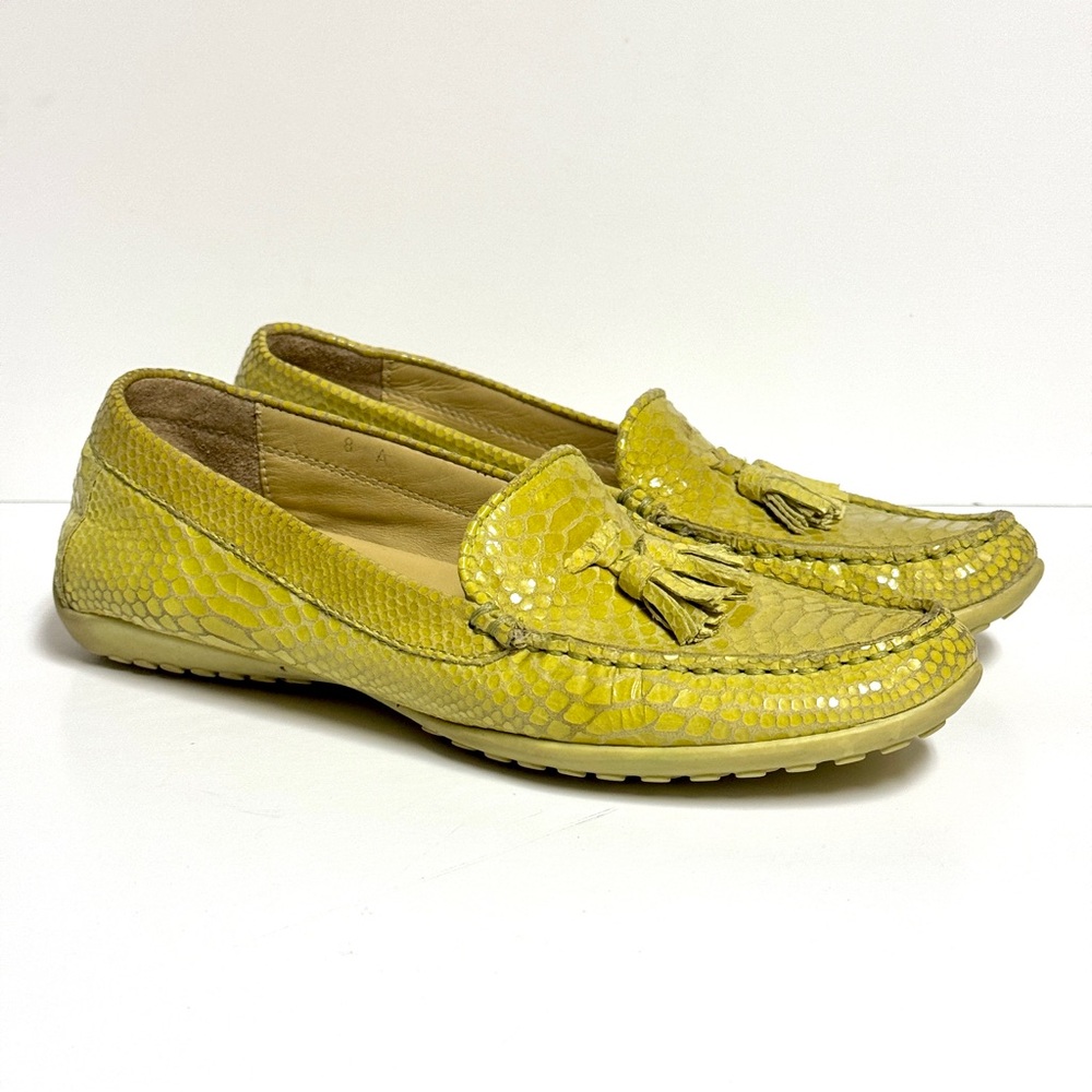 Vaneli Lime Green Loafers Snakeskin Driving Mocassins Shoes Tassels Womens 8A